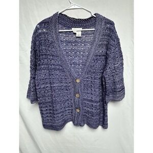 Vintage Coldwater Creek Open Weave Crochet Cardigan Made In USA Women's Size XL